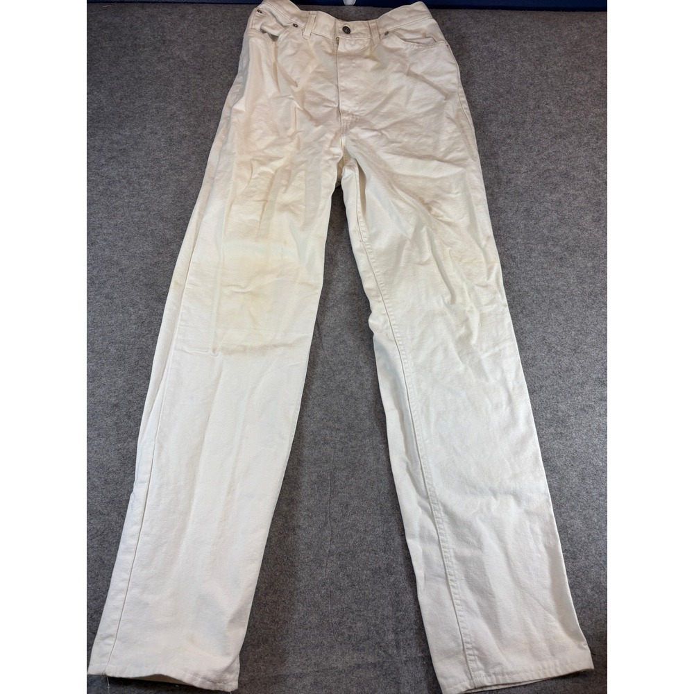 Vintage 70s Levis White Denim Pants Talon Zip White Tab Straight Leg 27x32